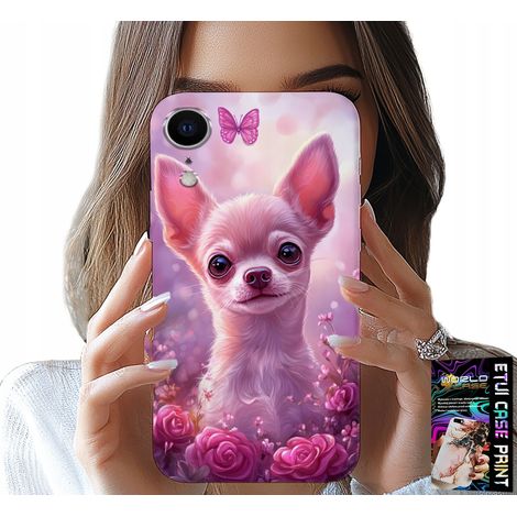 Cover per iPhone XR - dolce chihuahua su sfondo rosa con fiori (1/5)