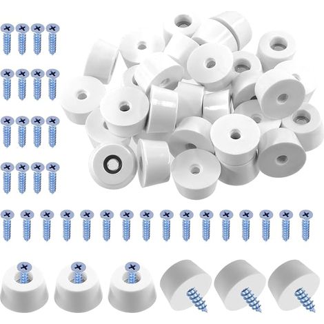 30Pcs 0,98 x 0,79 x 0,51 pouces coussinets de meubles coussinets de pieds en caoutchouc ronds blancs avec 32Pcs M5 × 25mm vis, coussinets de pare-chocs en caoutchouc blancs ronds antidérapants (1/5)