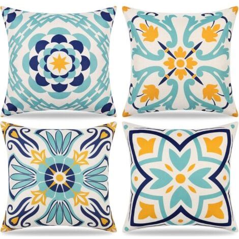 QORVA-Lot de 4 45x45cm Taie d'oreiller Extérieure Imperméable Imprimées Florales Housses de Coussin Boho Farmhouse Taie Coussin Canapé Decoration pour Terrasse Jardin Balcon Salon Chambre