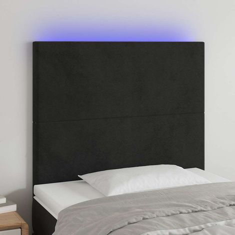 Tête de lit avec bande LED noire en velours, hauteur réglable, 100 x 5 x 118/128 cm, 11.08kg - PANGIVO (1/5)