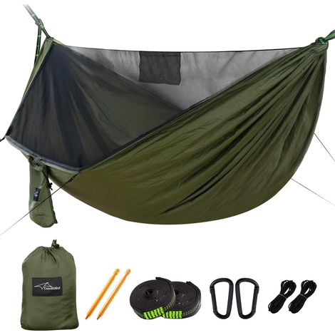 Camping-Hängematte mit Moskitonetz und Firstseil, 290 x 140 cm, All-in-One-Reisehängematte mit Baumgurten, ideal für Outdoor-Aktivitäten, Wandern und Reisen