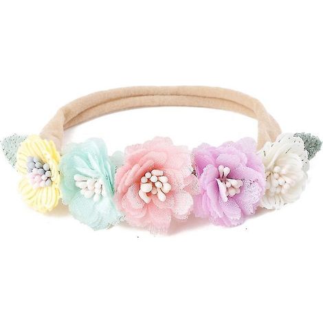 Baby-Haarreif mit künstlicher Blume, aus weichem und elastischem Nylon, im Prinzessinnenstil, für Mädchen, niedlich, für Neugeborene und Kleinkinder (ab 9 Tagen) - 9 (1/5)