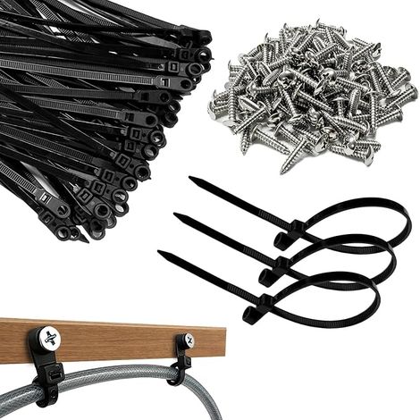 100 Serre-Câbles à Visser 4 x 200 mm avec 100 Vis Inox M4 x 18mm (1/5)