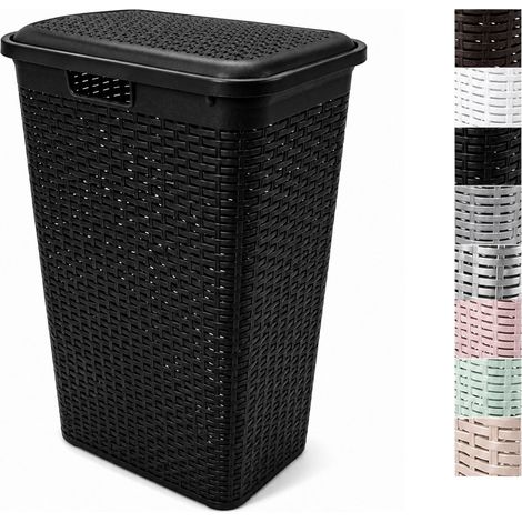 Cesto Ropa Sucia Pongotodo con Tapa y Asas Cesta Colada Plástico Ratán Cubo Ropa Sucia Baño Dormitorio 38L/48L/60L