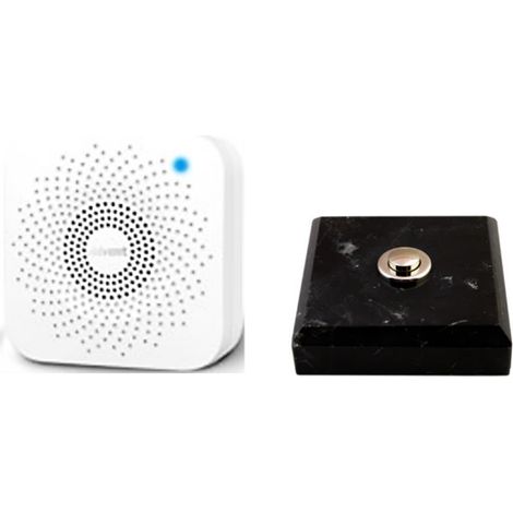 Sonnette Faro sans fil marbre noir bouton chrome et carillon