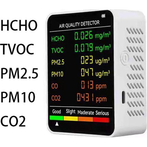Luchtkwaliteitsmonitor - 6 functies - Detecteert PM2.5, PM10, HCHO, TVOC, CO, CO2 - Geschikt voor het monitoren van de binnenlucht, het testen van kantoorruimtes, het inspecteren van de lucht in auto' (1/5)