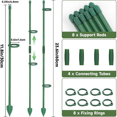 KINGLAKE 8 Pieces 30cm Tuteurs pour Plantes, Réglables Tuteur Orchidée, Tuteur Plante Interieur avec Plantes Clips & Connecteur, pour Fixation de Orchidées, Pivoines, Tuteur Plante Grimpantes (1/4)