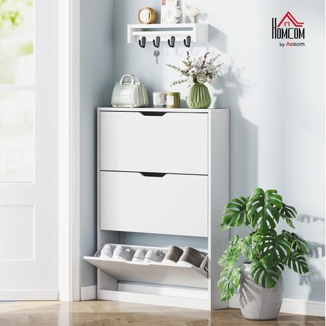 Mueble zapatero estrecho con 3 compartimentos blanco OKMYHOME (1/5)