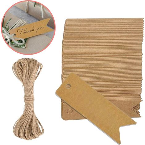 100 Kraft Paper Labels Thank You Gifts Jute Wedding Birthday (1/5)