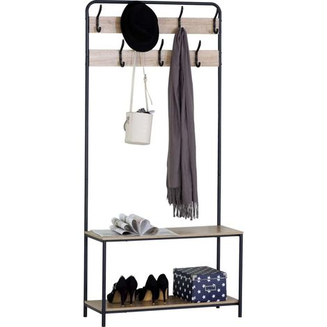 Perchero Entrada con 2 Baldas y 7 Colgadores Sert Roble Cambrian y Negro 80x170x30 cm