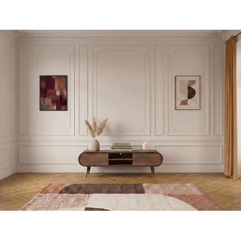 BOBOCHIC - Meuble TV 2 portes 2 niches 180 cm BILLIE effet bois et métal (1/5)