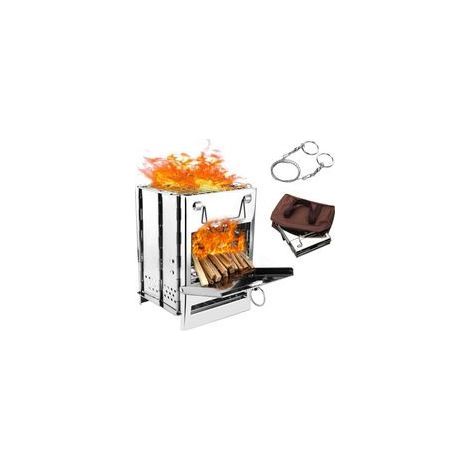Réchaud à Bois avec Sac de Rangement Poêle Portable en Acier Inoxydable pour Barbecue et Camping en Plein Air (1/5)