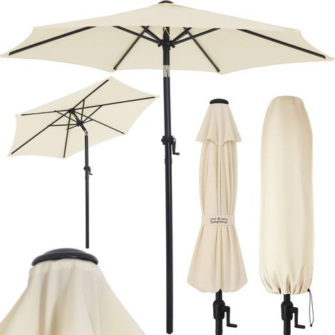 KINGSLEEVE® Fiji 2m Aluminium Garden Parasol with Crank Handle and Cover UV80+ Sun Protection 200cm Tilting Patio Balcony Umbrella Foldable & Tiltable Water-Repellent Beige