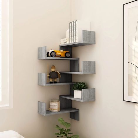 vidaXL Scaffale Parete Angolo 2pz Grigio Sonoma 40x40x50cm