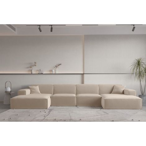 Wohnlandschaft U-Form CELES PREMIUM in Stoff Opera Velvet Sand (1/2)