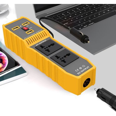 Convertisseur de voiture 12 V CC vers 220 V CA 200 W, adaptateur allume-cigare avec 3 ports USB, 2 prises universelles et 1 prise allume-cigare. (1/5)