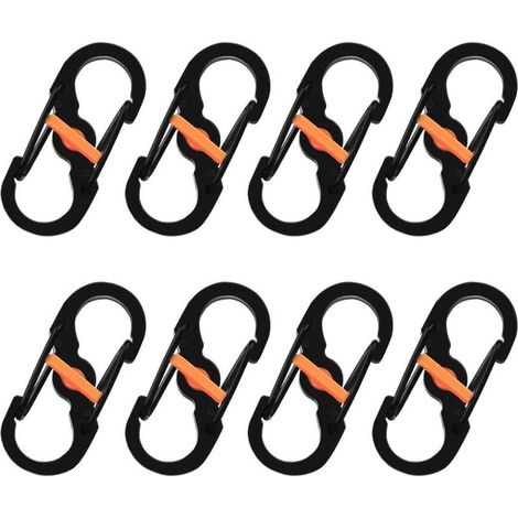 mosquetones en forma de S, ganchos de metal, mini mosquetones en forma de S, mosquetones de anillo de acero inoxidable negro para viajes, camping, senderismo y pesca. (1/4)