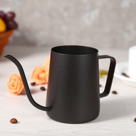 Bouilloire Verseuse Café Drip en Acier Inoxydable Noir, Bec Col de Cygne Long, 350ml, Filtre à Main, Théière pour Infusion Précise (1/5)