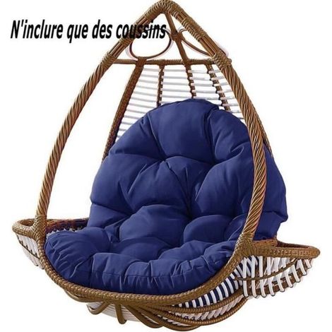 Coussin pour Fauteuil Suspendu Oeuf avec Oreiller Lavable Coussin de Chaise Suspendue Exterieur épais Coussin, 120x80cm,Marine (1/4)