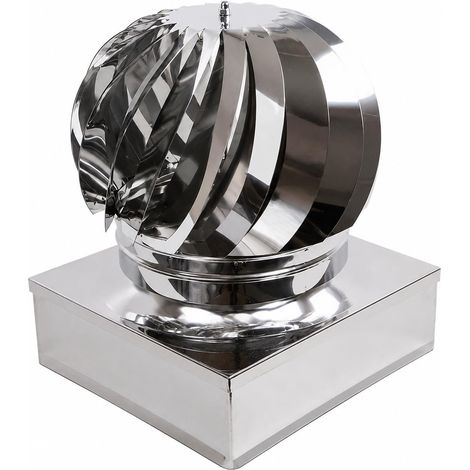 MAKA Comignolo Eolico Quadro Aspirante, Cappello Eolico per Aerazione ed Espulsione Aria, Terminale Girevole in Acciaio, Aspiratore Eolico Base Quadra Zincato 300x300 mm (1/5)