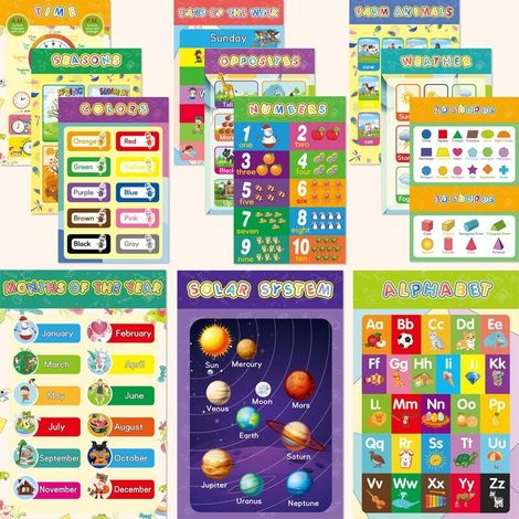 Poster didattici di matematica per bambini, confezione da 12 poster con 80 adesivi, ideali per la scuola primaria e secondaria di primo grado, per insegnare addizione, sottrazione, moltiplicazione, di (1/5)