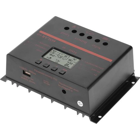 Régulateur de charge solaire PWM 60A, contrôleur de panneau photovoltaïque 12V/24V, boîtier de régulation DC, gestion optimale de batterie (1/5)