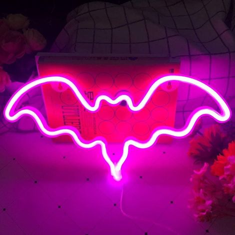 Panneau lumineux néon chauve-souris Halloween - Éclairage LED USB rechargeable pour décoration murale, bar, chambre, fête et cadeau