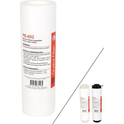 Manchon de filtration Crystal Filter PE-002 pour Permo Cristal 3 et 4 – Finesse 20 µm – Débit 1800 l/h – Montage rapide (1/5)
