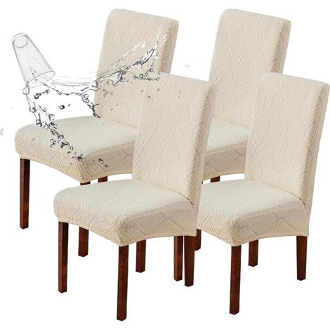 Stuhlhussen 4er Set, wasserdicht, elastisch, waschbar, für Esszimmerstühle, Cremefarben (1/5)