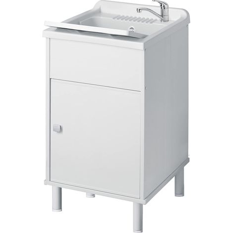 Lavabo en résine à l'humidité, baignoire résistante aux acides, kit d'échappement inclus, intérieur et extérieur, L45 x P50 x H85 cm, blanc, moyen (1/5)