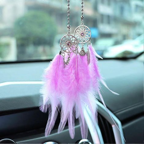 Attrape-rêves Miroir Pendentif de Voiture Accessoire Intérieur Plume Porte-Bonheur Décoration (1/5)