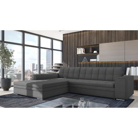 Ecksofa Schlafsofa Sofa LUSAKA in Stoff Lincoln Grafit Ottomane Links