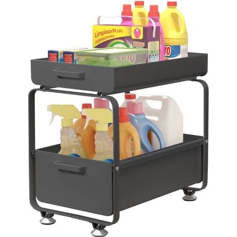 Étagère de Rangement Sous évier, Organisateur de Cuisine à 2 Niveaux Rangement Sous évier, Coulissant Organiseur pour Cuisine