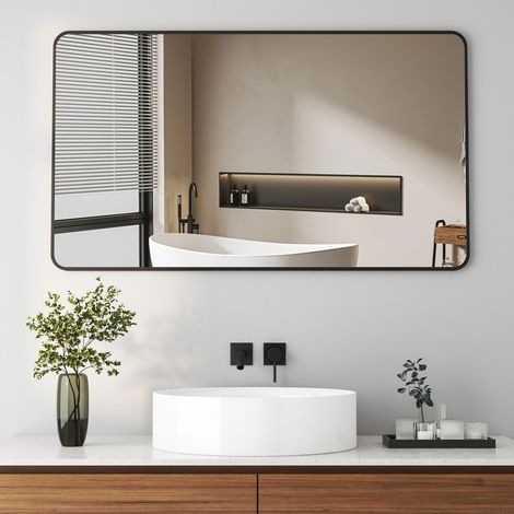 Wandspiegel Schwarz 100x70cm Badezimmerspiegel Schwarz Wand Spiegel Schwarz mit Metallrahmen Badspiegel Schwarzer