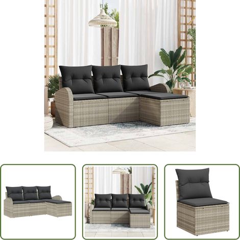 Poly-Rattan - Gartensofa-set Hellgrau Poly-Rattan (1/5)