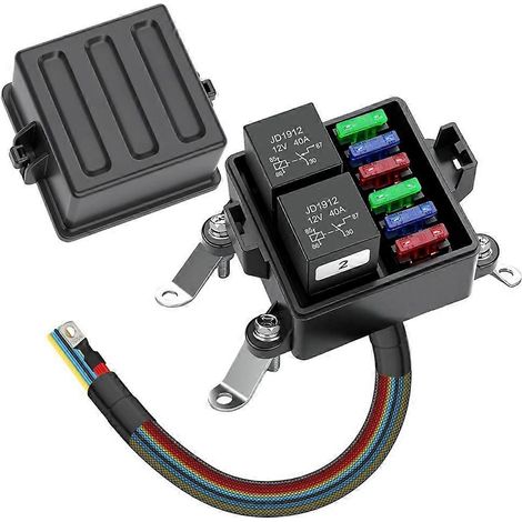 Boîte à fusibles et relais précâblée 12 V, 2 relais et 6 fusibles à lames ATC/ATO, modules et kits de relais 4 broches 40 A, compatibles avec les voitures, les camions et les camping-cars. (1/5)