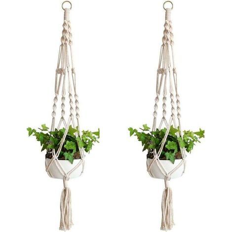 pezzi di appendini per piante in macramè, cestini per fiori in macramè con corda di cotone da appendere per vasi da fiori da parete (1/4)
