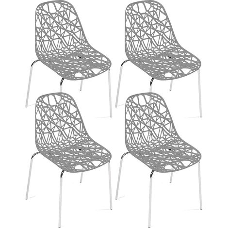 Ensemble de 4 chaises de cuisine bleues à pieds chromés ajourés (1/3)