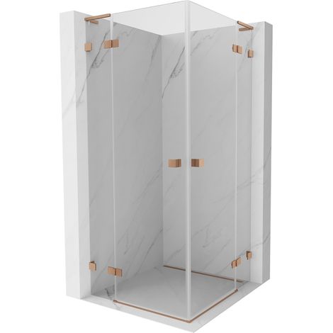 Mexen Lunar L Duo Duschkabine, schwenkbar 100 x 100 cm, transparent, gebürstetes Kupfer - 834L-100L-100P-65-00