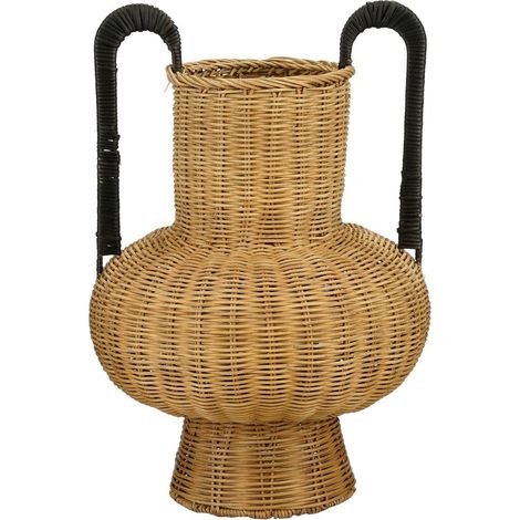 Vase décoratif en rotin et fer avec poignées style bohème marron clair H42 x Ø40 cm - PANGIVO (1/4)