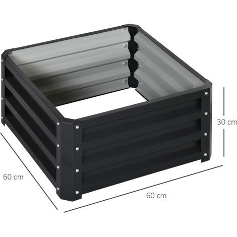 Lot de 2 jardinières surélevées, carre potager de jardin pour légumes, fleurs, acier galvanisé 60 x 60 x 30,5 cm, gris (1/4)