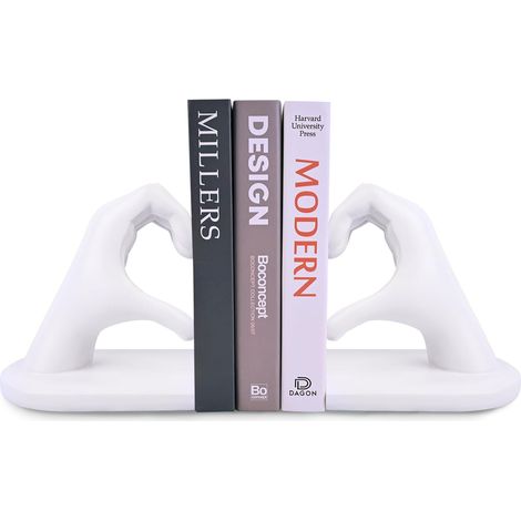 Serre-Livres décoratifs Geste Blanc Serre-Livres Sculpture Mains en Forme de cœur, créatif et Support pour Livres pour Le Salon, la décoration intérieure et Les séparateurs d'étagères de Bureau (1/5)