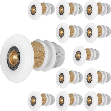 Roulettes pour porte de douche coulissante, lot de 12, 25 mm, poulie excentrique pour portes de douche coulissantes en verre, blanches (1/5)
