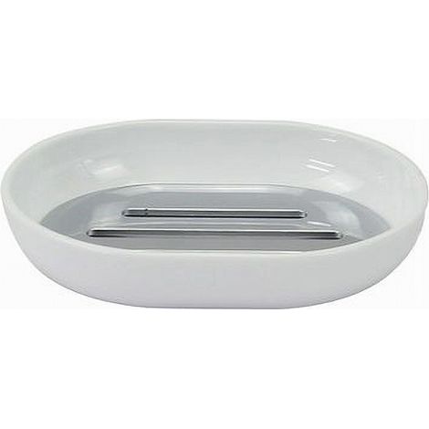 Cleafe - Piattino Porta Sapone Saponetta Bianco Silver Accessori Bagno 12.5 X 9.5cm 79865 - (1/2)
