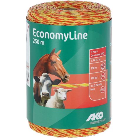 AKO Weidezaunlitze EconomyLine 250 m, gelb-orange, Nirolitze, 3 x 0,2 mm