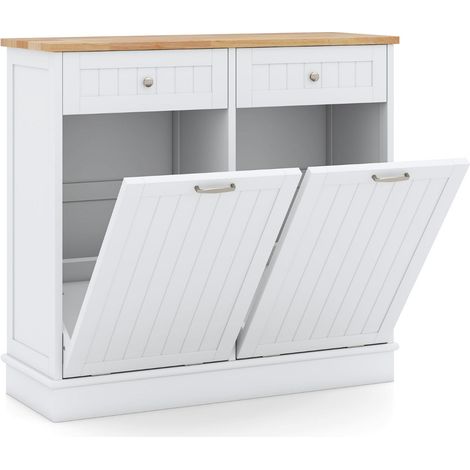 Mobile spazzatura doppia anta ribaltabile 100 x 33 x 90 cm stazione di preparazione ergonomica stile rustico in MDF bianco 200018507