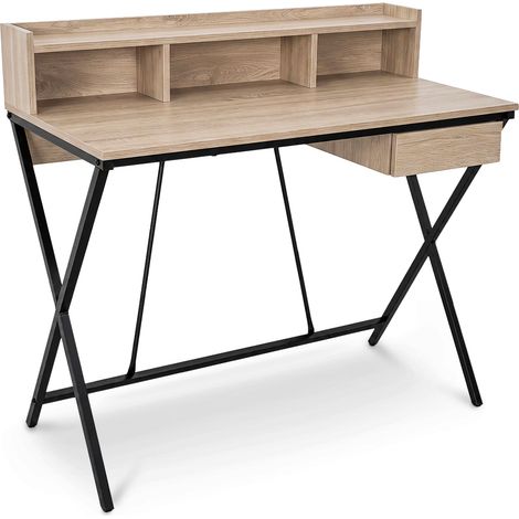 Computertisch Schreibtisch Industrial Eiche Sonoma FLEXO 100 cm 1 Schublade 1 Ablage Schwarze Beine (1/5)