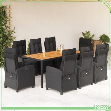 Ensemble à manger de jardin - 3212911 - 8 places - Résine tressée noir - Table acacia 190x90x75 (1/5)