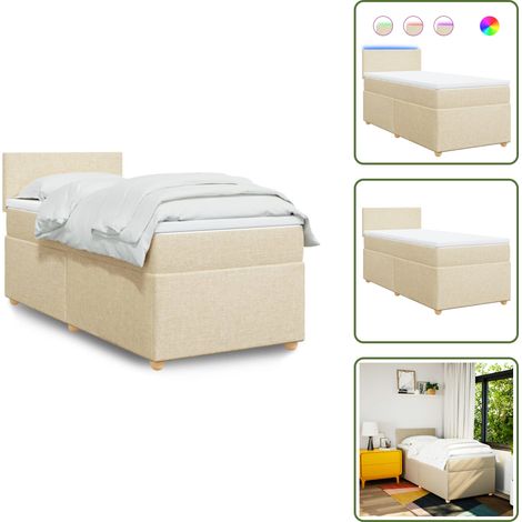 The Living Store Sommier à lattes de lit avec matelas Crème 80x200 cm Tissu - Lit Plateforme - Lit Crédence - Lit Design - Lit Moderne - Sommier Tapissier