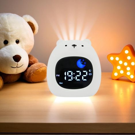 Enfants Réveil Veilleuse avec 9 Couleurs de Lumière et 6 Bruits Blancs, Horloge Numérique d'apprentissage du Sommeil, Luminosité et Son Réglables, Cadeaux pour Garçons Filles - Ours (1/5)